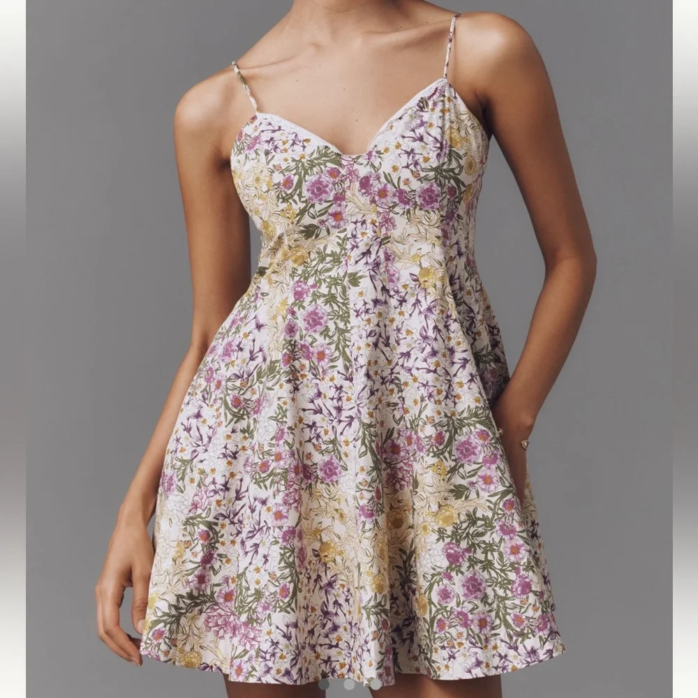 *Anthropologie Maeve Lace Trim Sweetheart Mini Dress - Picture 1 of 4